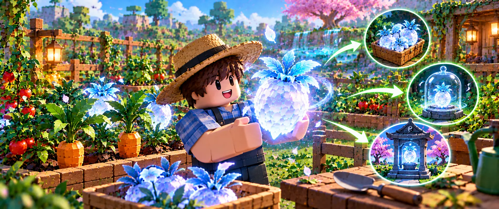 Player deciding what to do with Tranquil crops after obtaining the mutation in Grow a Garden